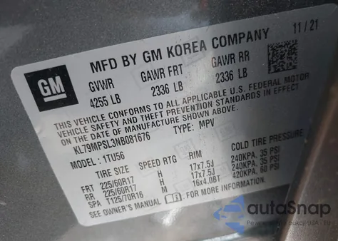 2022 Chevrolet Trailblazer Fwd Lt z USA, uszkodzony, nr VIN KL79MPSL3NB081676